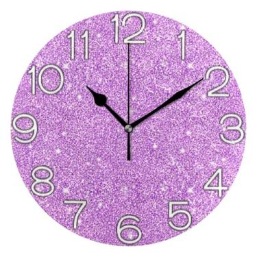 Imagem de Relógio de parede analógico decorativo operado por bateria, relógio de escritório para sala de aula, decoração de parede retrô moderna art déco, pisca roxa com pontos brilhantes, 25 cm, ponteiros