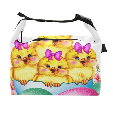 Imagem de TSENQUE Cute Chicks Lancheira de ovo de Páscoa para mulheres, lancheira portátil, lancheira para trabalho, rosa, divertida, bolsa térmica isolada para o trabalho
