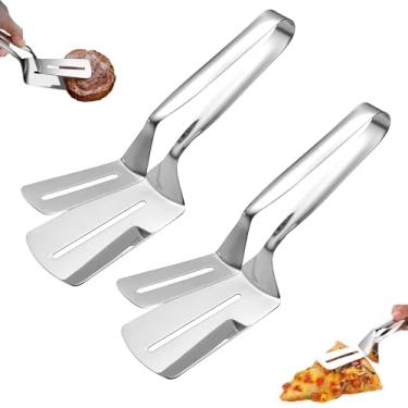 Imagem de Grampo de grelha de aço inoxidável, espátula de grampo de grelha, pinça de espátula de cabo estendido anti-queimadura, pinças de cozinha de aço inoxidável para grelhar carne, peixe e panquecas (2