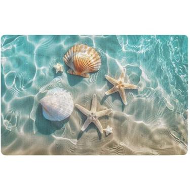 Imagem de TSENQUE Tapete de porta personalizado de praia, conchas, estrela-do-mar, Halloween, decoração de varanda, tapete de outono ao ar livre, lavável, tapetes de entrada internos para casa, 81 cm x 50 cm