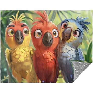 Imagem de TSENQUE Mantas personalizadas de papagaios de desenho animado para sofá 177,8 cm x 139,7 cm mantas grandes e macias para sofá cobertor xadrez de vaca