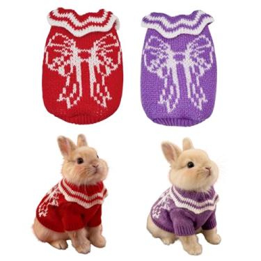 Imagem de 2 peças de roupas de coelho para animais de estimação, calor de inverno e roupas confortáveis, lindos suéteres festivos, adequados para coelhos, porquinhos-da-índia, chinchilas, hamsters, furões e