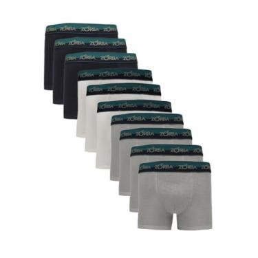 Imagem de Kit 10 Cuecas Boxer Zorba Max Algodão 702 Preto/Branco/Grafite - GG, P