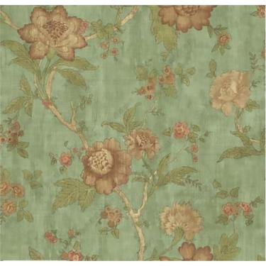 Imagem de Papel de parede vintage damasco, autoadesivo removível, padrão floral verde, revestimento de parede decorativo à prova d'água, 43 x 395 cm