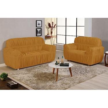 Imagem de capa de sofa 3 e 2 lugares padrao 21 elasticos super ajustavel qualidade premium (AMARELO MOSTARDA)