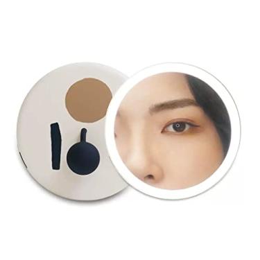 Imagem de URGDWEKJY Espelho de maquiagem portátil para maquiagem, portátil, recarregável, portátil, com luz de preenchimento de LED, espelho de maquiagem feminino, pequeno espelho dobrável (A)