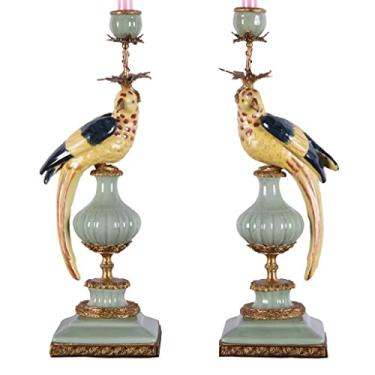 Imagem de Castiçal de cobre suporte de vela de papagaio suporte de vela de cerâmica estilo nórdico adequado para sala de estar, cozinha, sala de jantar, vela mesa (B)