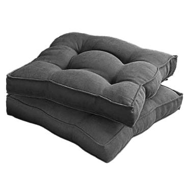 Imagem de Almofada Assento para Cadeira Futton (Kit 1/2/4) – Polialgodão Respirável 8cm de Altura, Almofada de Chão Quadrada Estilo Turca para Cozinha, Jantar e Escritório(Cinza escuro,45x45cm 2pcs)