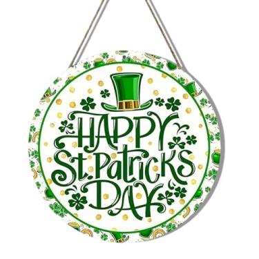 Imagem de Guirlanda de Dia de São Patrício, guirlanda de trevo de 30,5 cm, guirlandas de São Patrício, decoração para pendurar letreiro reversível de madeira para porta da frente, decoração de parede em