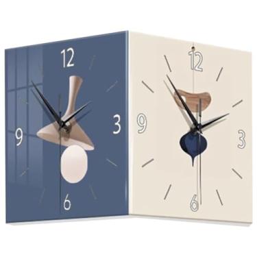 Imagem de Relógio de parede decorativo boho design frente e verso relógio silencioso, relógio de canto simples moderno, decoração de parede de corredor de sala de estar, para villa, escritório (cor: azul branco