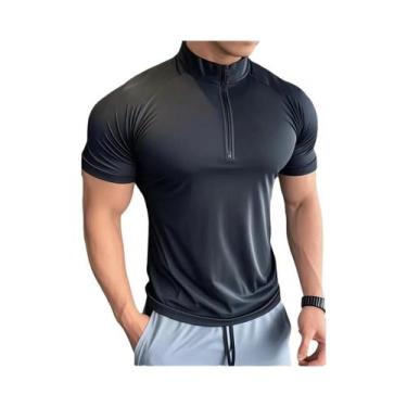 Imagem de Camiseta De Compressão Masculina De Secagem Rápida Com Zíper, Gola Red
