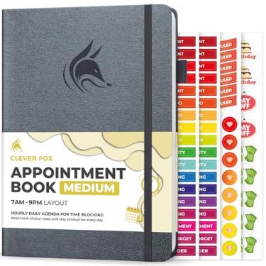Imagem de Clever Fox Agenda de compromissos – Agenda de hora em hora com horários – Agenda de caixa de tempo para o trabalho diário e tarefas – Espalhe semanal e mensal, sem data, capa dura, tamanho A5 (prata)