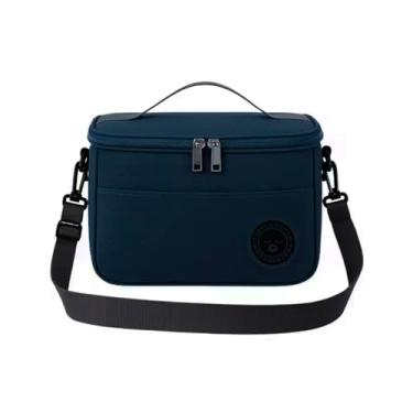 Imagem de Bolsa Térmica Nécessaire Porta Lancheira Marmita com Alça De Mão e Ombro Fecho Duplo e Bolso Externo (Azul Escuro)