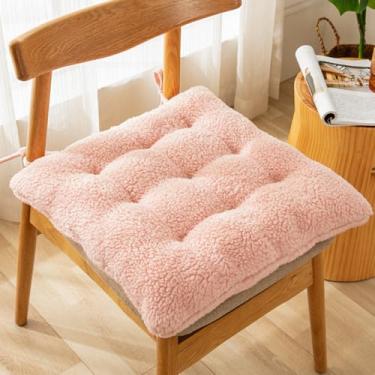 Imagem de SHEKAKO Almofada de assento de imitação de lã de cordeiro, almofada de cadeira de pelúcia espessa para o inverno, almofada quadrada com gravatas, almofadas de cadeira de mesa de cozinha de 8,9 cm de