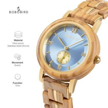 Imagem de Relógio Feminino De Madeira Bobo Bird Gt1263A À Prova D'Água Azul