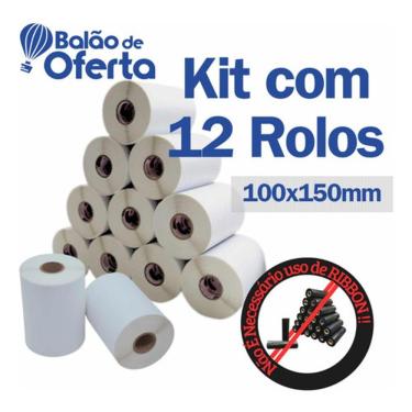 Imagem de Kit 12 Rolos De Etiqueta 100x50 10x5 Couche Adesiva Zebra Co