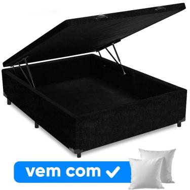 Imagem de Cama Box Baú Casal 138x188x41cm + 2 Travesseiros Fl - Colchomax Preto Suede