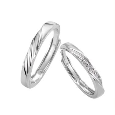 Imagem de Tpocean 1 par de alianças de casamento prateadas finas de cobre para zircônia cúbica embutidas abertas ajustáveis para mulheres e homens, Adjustable, Metal, Zircônia cúbica