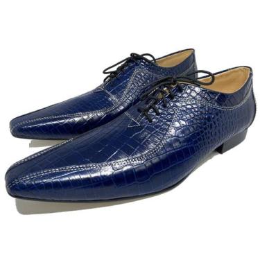 Imagem de Sapato Masculino Italiano Em Couro Social Azul Marinho Croko Ref: 516 