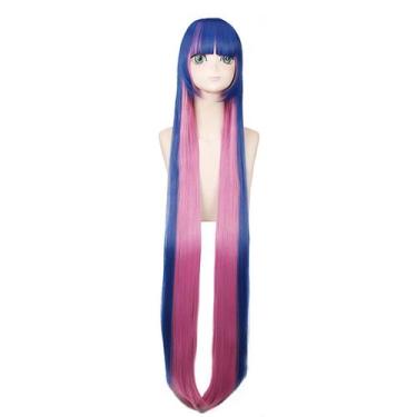 Imagem de Peruca de cosplay azul rosa sintética 120cm para Halloween - taiyuanke