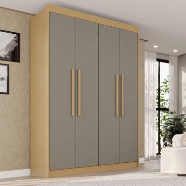 Imagem de Guarda-Roupa Solteiro Weather 4 Portas 3 Gavetas 100% Mdf Jequitibá/Granizo - Pnr Móveis