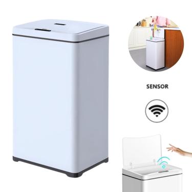 Imagem de Lixeira Automática Branca Retangular 50 Litros com Sensor