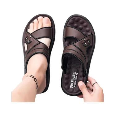 Imagem de Sandálias De Verão Respiráveis Para Homens, Calçados De Praia De Couro