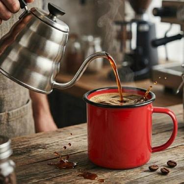Imagem de Caneca Esmaltada 350ml Grande Chá Café Vermelha Cozinha Metal Ferro Ag