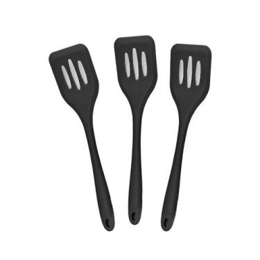 Imagem de Kit 3 Espátulas de Silicone Vazada Cozinha Grande 28cm Preta - udlandi