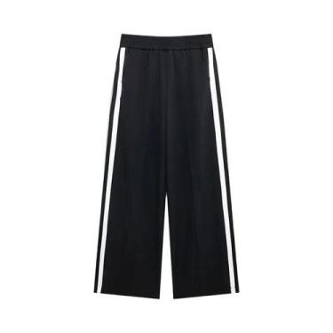 Imagem de Conjunto De Calças Casuais Pretas Femininas Com Jaqueta Esportiva E Ca