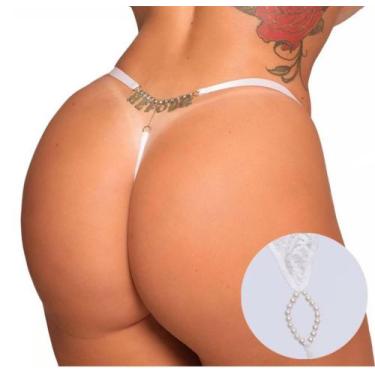 Imagem de Fio Dental Tailandesa Branco Strass Frases Tallyta, Me fode