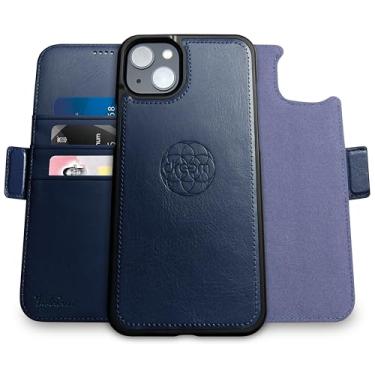 Imagem de Capa Carteira Dreem Fibonacci p/iPhone 14 & iPhone 16e, 2-em-1, case antichoque, couro vegano, capa removível, compatível com acessórios MagSafe. Proteção RFID. Design para homens e mulheres [Royal]