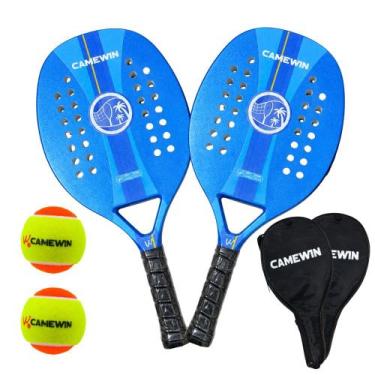 Imagem de Kit 2 Raquetes Beach Tennis Camewin Carbono + 2 Bolinhas, Azul