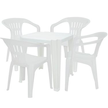 Conjunto de Mesa de Plástico Redonda 70cm e 4 Cadeiras Colonial Branco