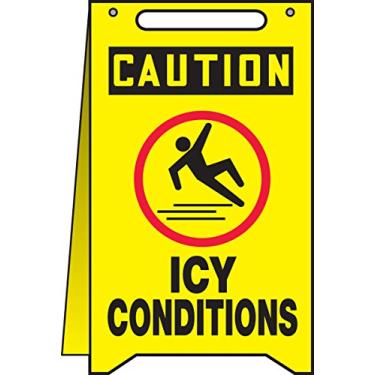 Imagem de Accuform PFR621 Placa de piso dobrável de plástico em pé, lenda, "CUIDADO ICY CONDITIONS", 50,8 cm de altura x 30,4 cm de largura x 0,3 cm de espessura, vermelha/preta sobre amarelo