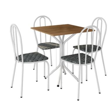 Imagem de Conjunto Sala de Jantar Mesa Thais Com 4 Cadeiras em Aço Carbono com Tampo em bp Branco Mosaico
