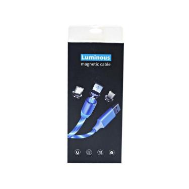 Imagem de Carregador Magnético Imã Cabo Neon Luminoso 3 Em 1 Micro Usb