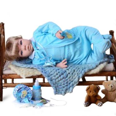 Imagem de Boneco Bebê Reborn Menino de Cabelos Loiros 53cm Acessórios