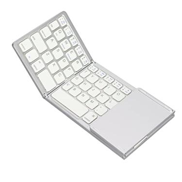 Imagem de Teclado Bluetooth dobrável, tamanho mini bolso teclado portátil tela de bloqueio teclado sem fio com touchpad sensível para celulares, tablets e laptops (prata)