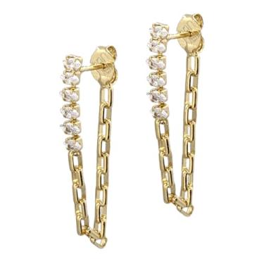 Imagem de Brinco Folheado a Ouro Fio 6 Zircônias Semijoia