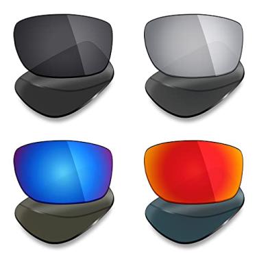 Imagem de 4 pares de lentes polarizadas de substituição Mryok para óculos de sol Oakley Splinter – Stealth preto/vermelho fogo/azul gelo/prata titânio