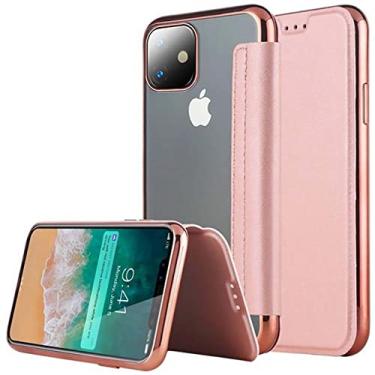 Imagem de Capa tipo carteira de couro fino de luxo para iPhone 14 Plus 13 Pro 11 12 Pro Max XR X XS Max 7 8 Plus Capa transparente para cartão macio, ouro rosa, para iphone 12 Mini