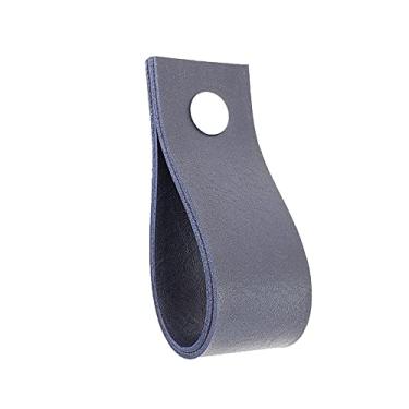 Imagem de Puxador Doko Parafuso - Textura de Couro Azul Marinho - Parafuso Branco