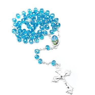 Imagem de Terço Nossa Senhora De Fátima Cristal Acrílico Azul 8 Mm