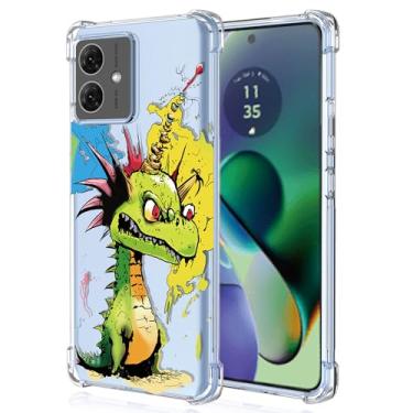 Imagem de XINYEXIN Capa transparente para Motorola Moto G54, fina à prova de choque TPU bumper capa de telefone transparente padrão fofo, arte legal colorida grafite série - dinossauro