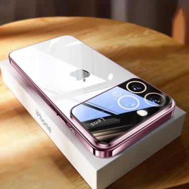Imagem de Capa de telefone com lente de vidro à prova de choque de silicone transparente para iPhone 15 14 13 12 11 Pro Max XR X Protetor de câmera Soft Cove, rosa, para iPhone 11