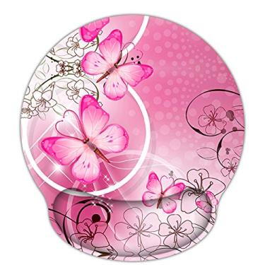 Imagem de Mousepad de espuma viscoelástica com suporte de pulso, mouse pad ergonômico com descanso de pulso, base de borracha antiderrapante para computador, laptop e Mac, descanso leve para casa, escritório e viagens (borboleta rosa)