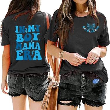 Imagem de Camiseta feminina Mama com estampa de letras coloridas em My Mama Era, estampa floral, borboleta, presente para mamãe, camiseta casual, Boy Mama Era, M