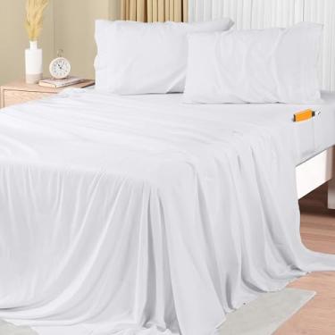 Imagem de Utopia Bedding Jogo de lençol California King – 4 peças de microfibra macia hotel luxuoso com bolsos profundos - fronhas bordadas - lençol com elástico lateral - lençol de cima (branco)