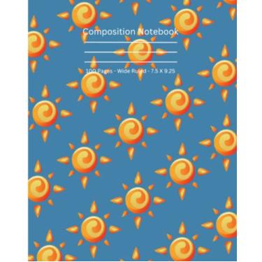 Imagem de Caderno de composição "Fun in the Sun": escola infantil, caderno, rabiscos, anotações, notas de projeto, esboços, design, padrão solar, caderno para crianças